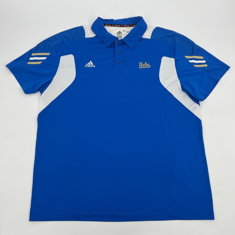 UCLA Bruin Shirt Men's 2XL Blue adidas Scorch ClimaLite Short Sleeve Polo